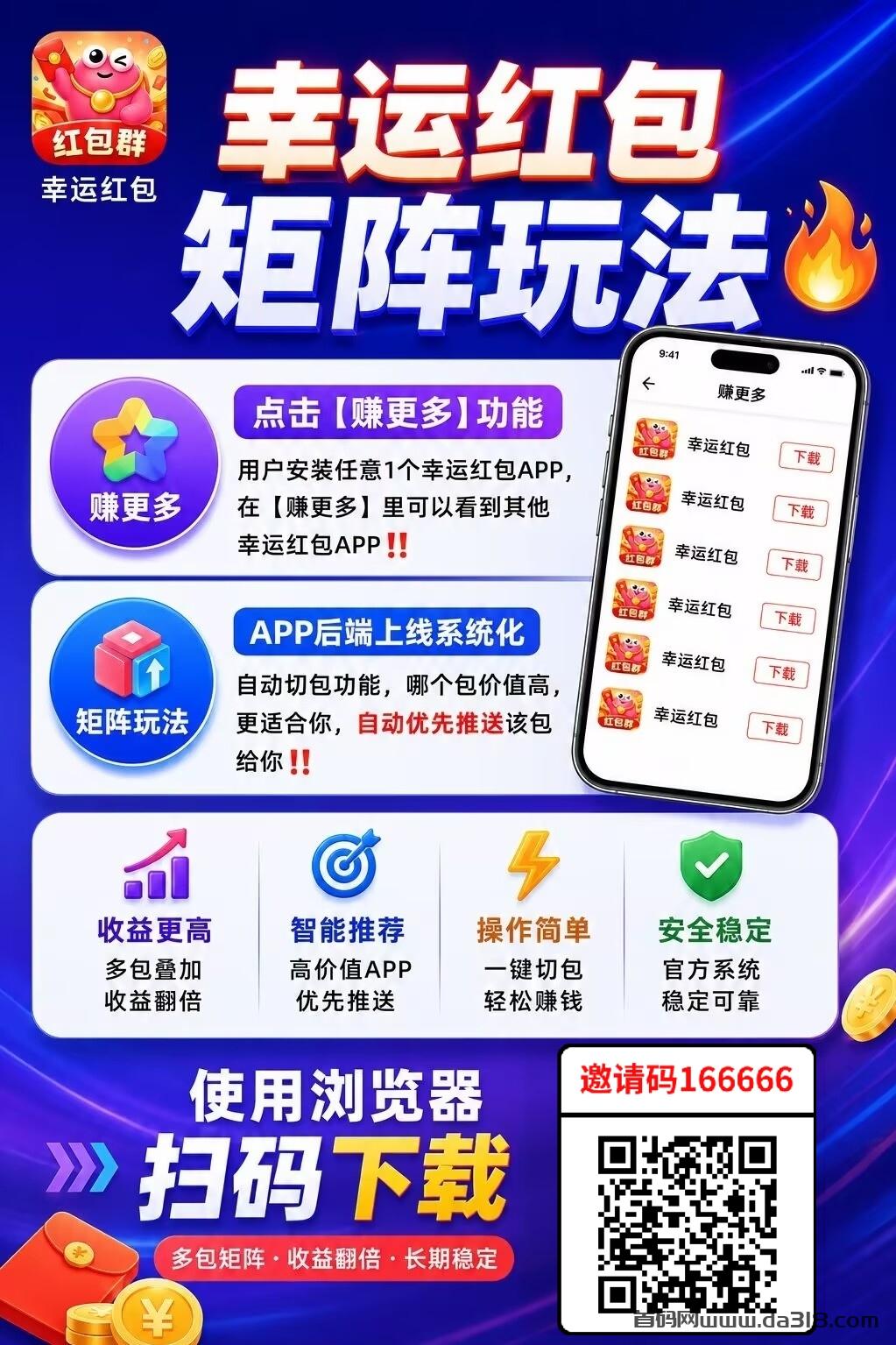 幸运红包018.jpg 【幸运红包】矩阵叠包玩法,推广收益没有上限,全程免米带!